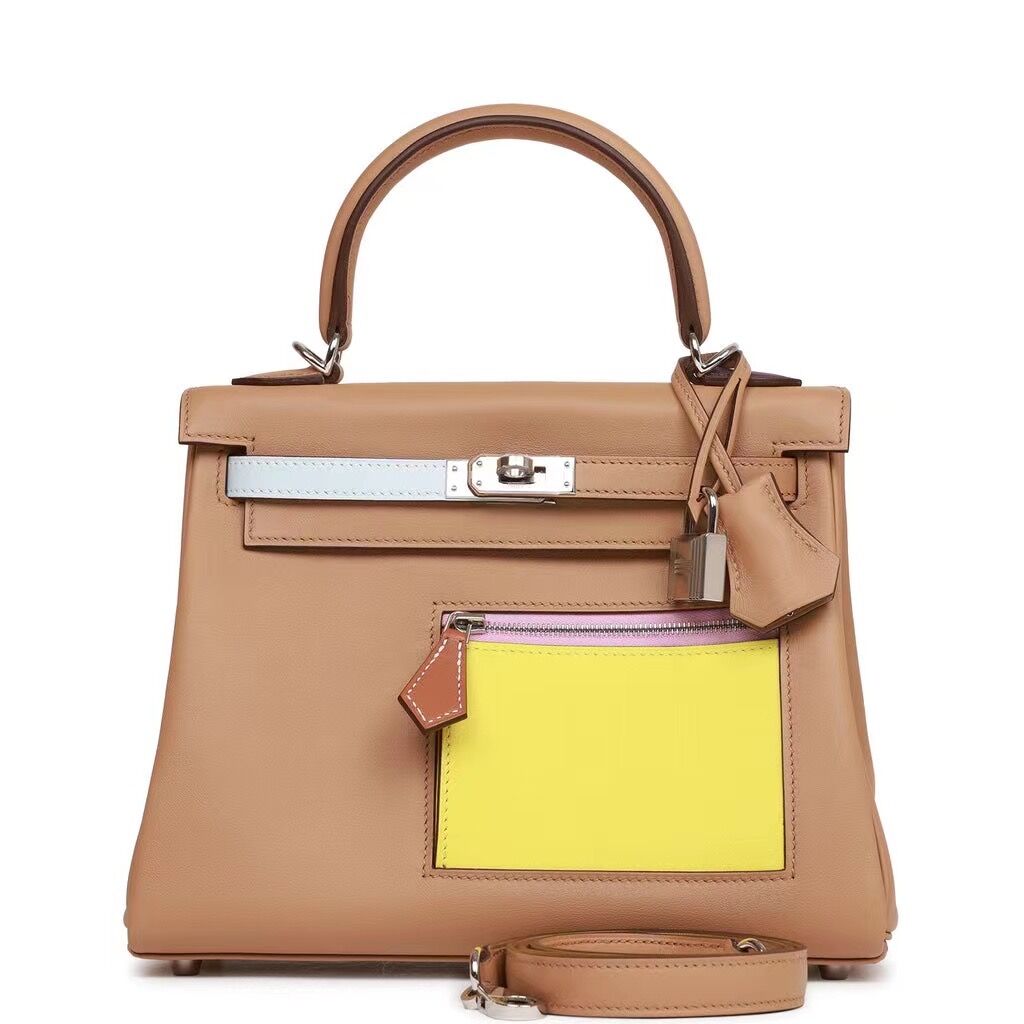 Hermès Colormatic Kelly Retourne 25 Chai Bleu Brume and Lime Swift