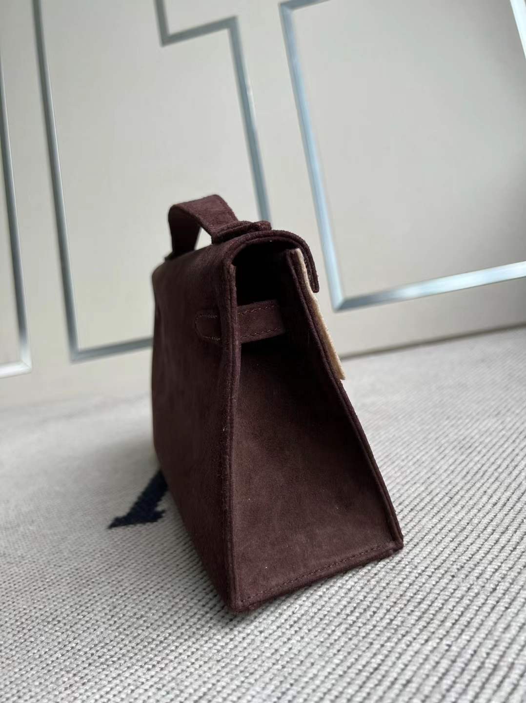 愛馬仕迷你凱莉包價格 Hermes MiniKellyPochette Doblis Suede麂皮4A CAFE 深咖啡色