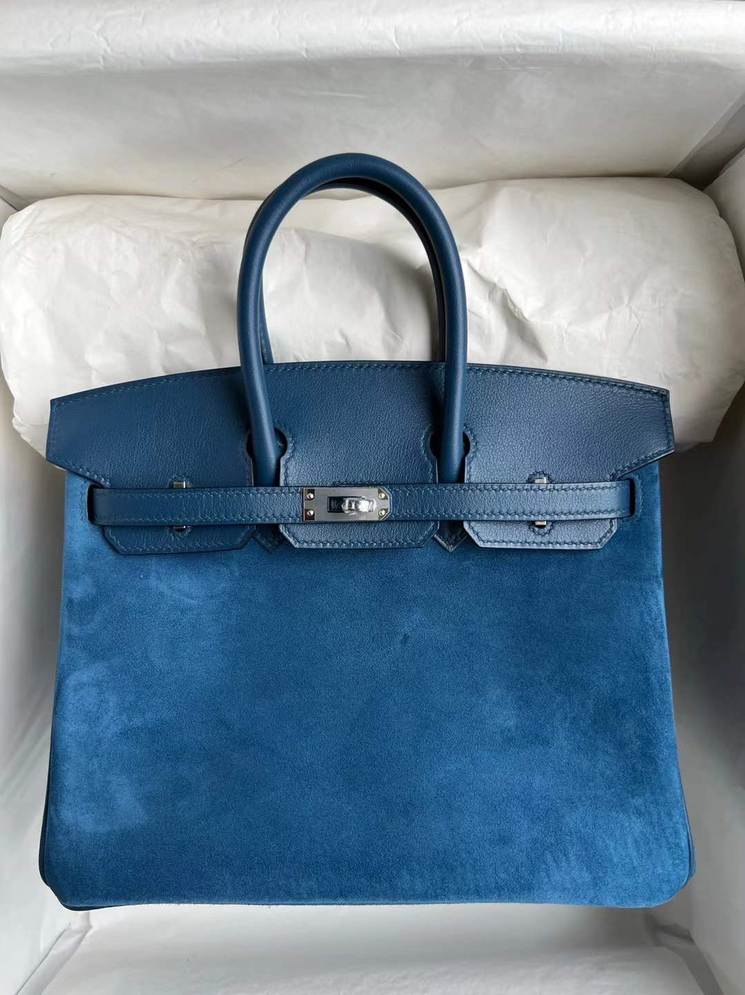 愛馬仕女包定製多少錢價格 Hermes Birkin 25 Doblis Suede麂皮/Swift 銀扣