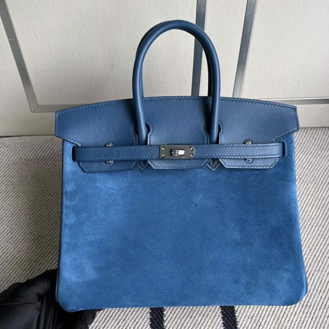 愛馬仕女包定製多少錢價格 Hermes Birkin 25 Doblis Suede麂皮/Swift 銀扣