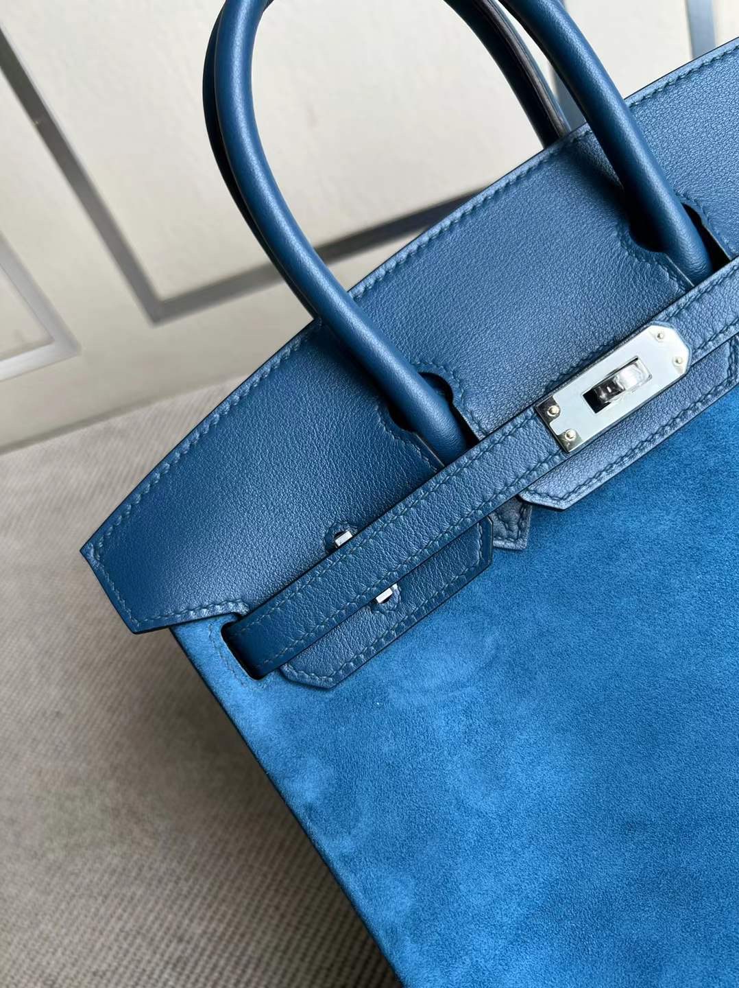 愛馬仕女包定製多少錢價格 Hermes Birkin 25 Doblis Suede麂皮/Swift 銀扣