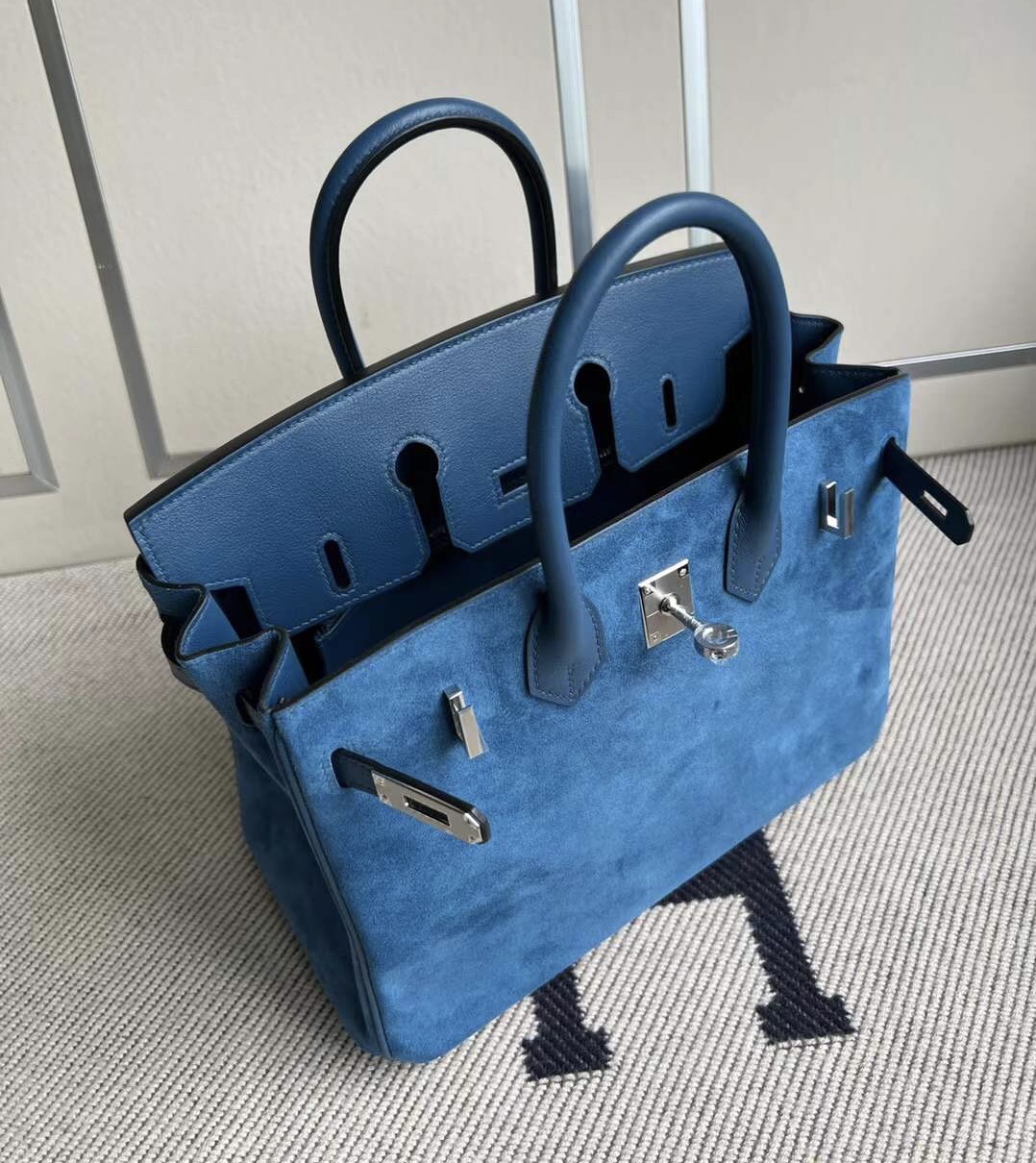 愛馬仕女包定製多少錢價格 Hermes Birkin 25 Doblis Suede麂皮/Swift 銀扣