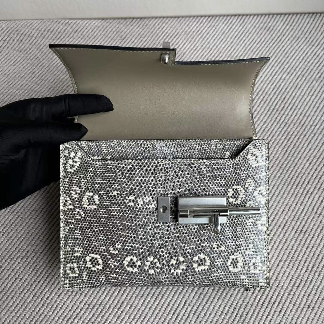 愛馬仕 verrou 插銷包真假 Hermes Verrou MINI 進口蜥蜴皮 Lizard 01自然色蜥蜴皮 銀扣