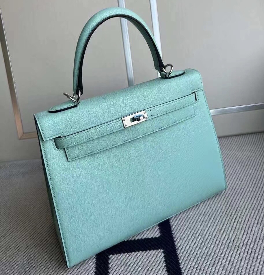 愛馬仕包包價格與圖片 Hermes Kelly 25 Chevre山羊皮 79 Aqua 湖水藍 銀扣