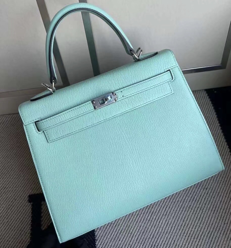 愛馬仕包包價格與圖片 Hermes Kelly 25 Chevre山羊皮 79 Aqua 湖水藍 銀扣