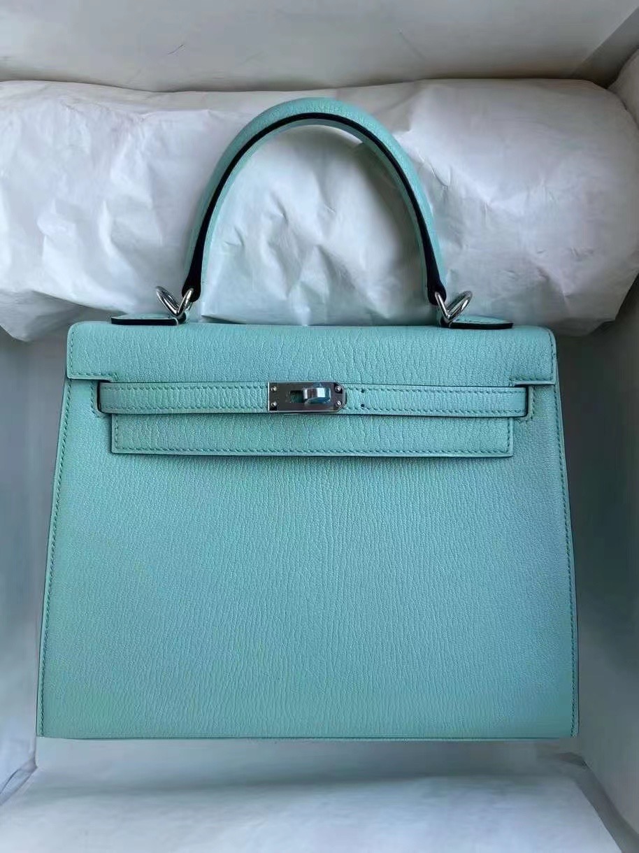 愛馬仕包包價格與圖片 Hermes Kelly 25 Chevre山羊皮 79 Aqua 湖水藍 銀扣