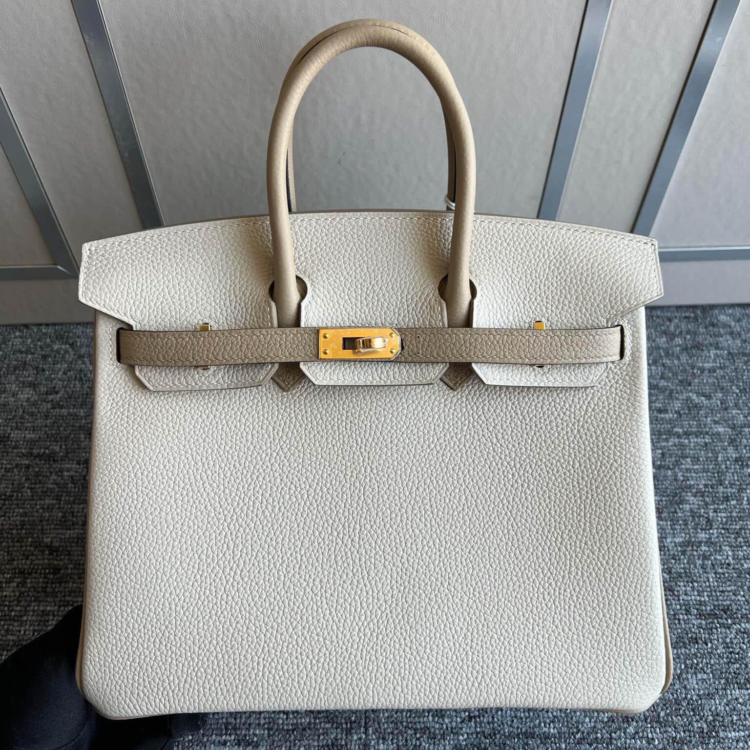 Hermes Birkin 25 HSS Togo 10 Craie 奶昔白/S2 Trench 風衣灰 拉絲金扣