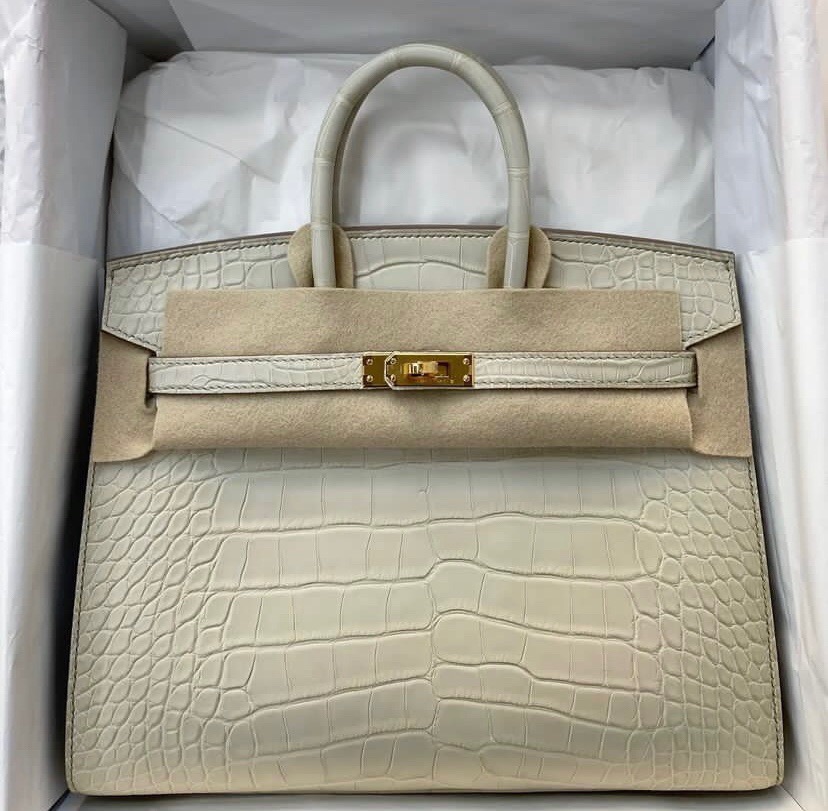 愛馬仕鉑金包 Hermes Birkin 25 Sellier 霧面美洲鱷魚 8L Beton 金扣