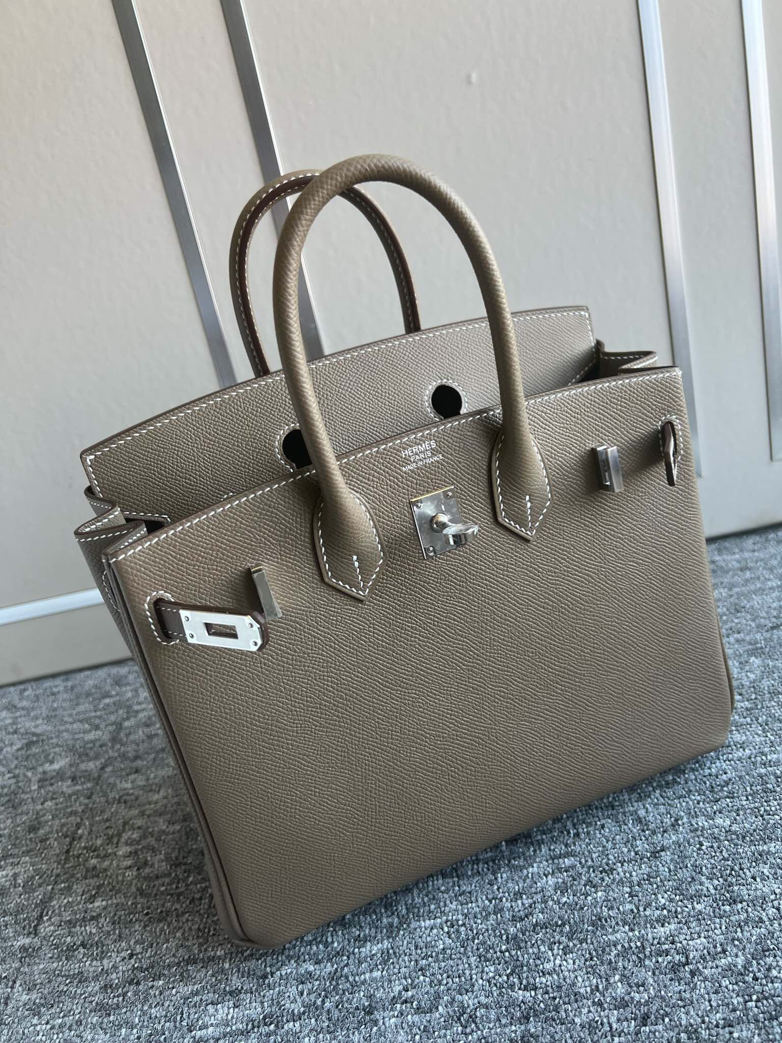 愛馬仕鉑金包25寸定製價格 Hermes Birkin 25 Epsom18 Etoupe大象灰银扣