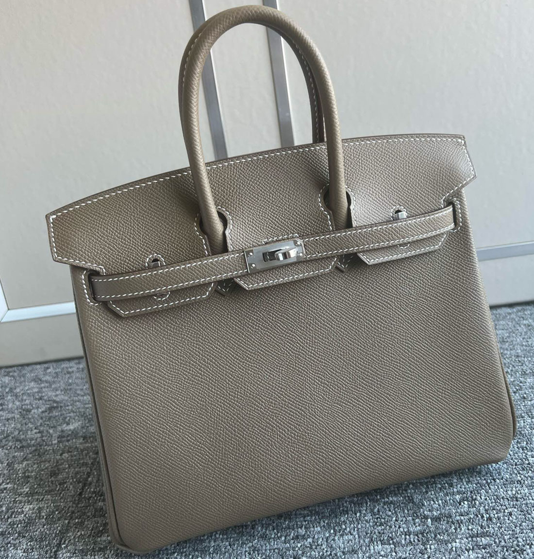 愛馬仕鉑金包25寸定製價格 Hermes Birkin 25 Epsom18 Etoupe大象灰银扣