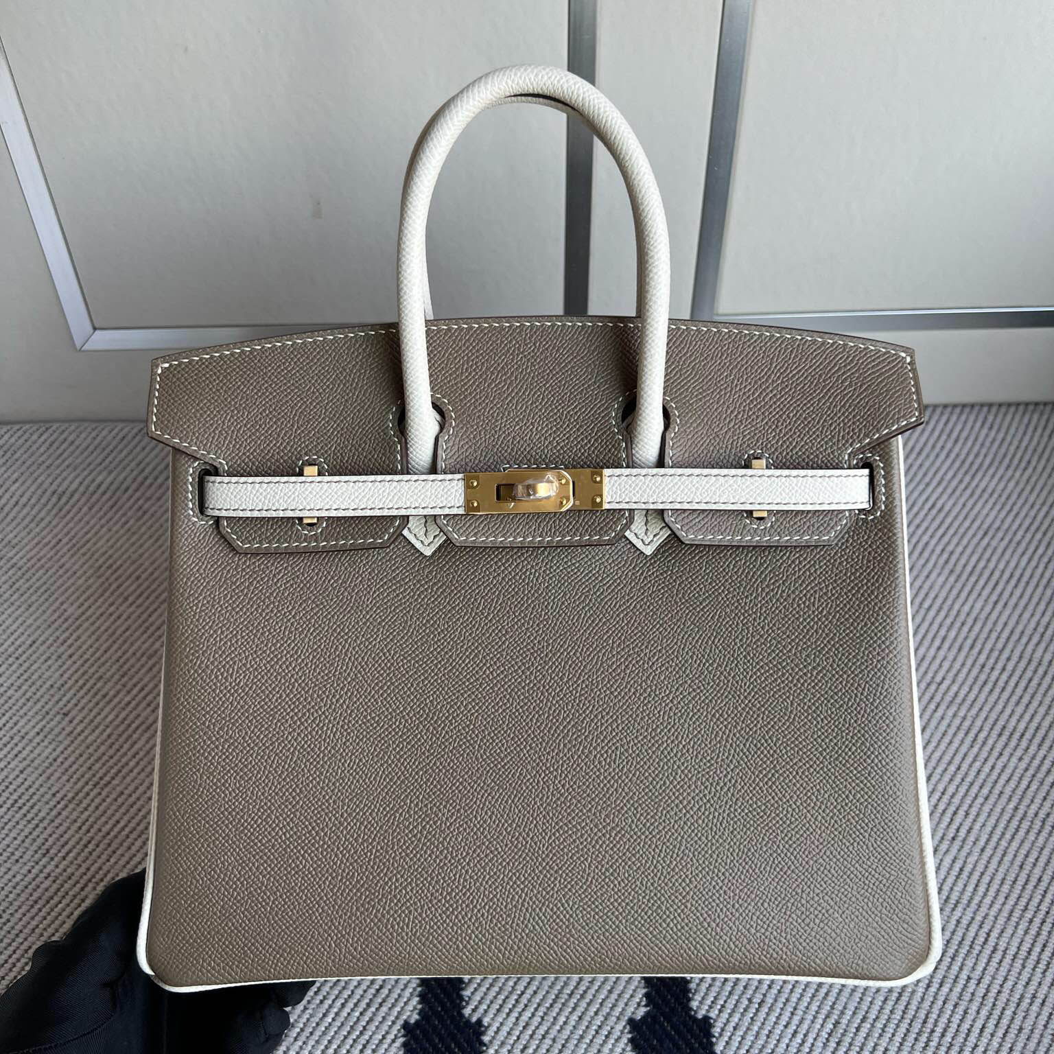 愛馬仕鉑金包 Hermes Birkin HSS 25 Epsom Etoupe 大象灰/Craie 奶昔白