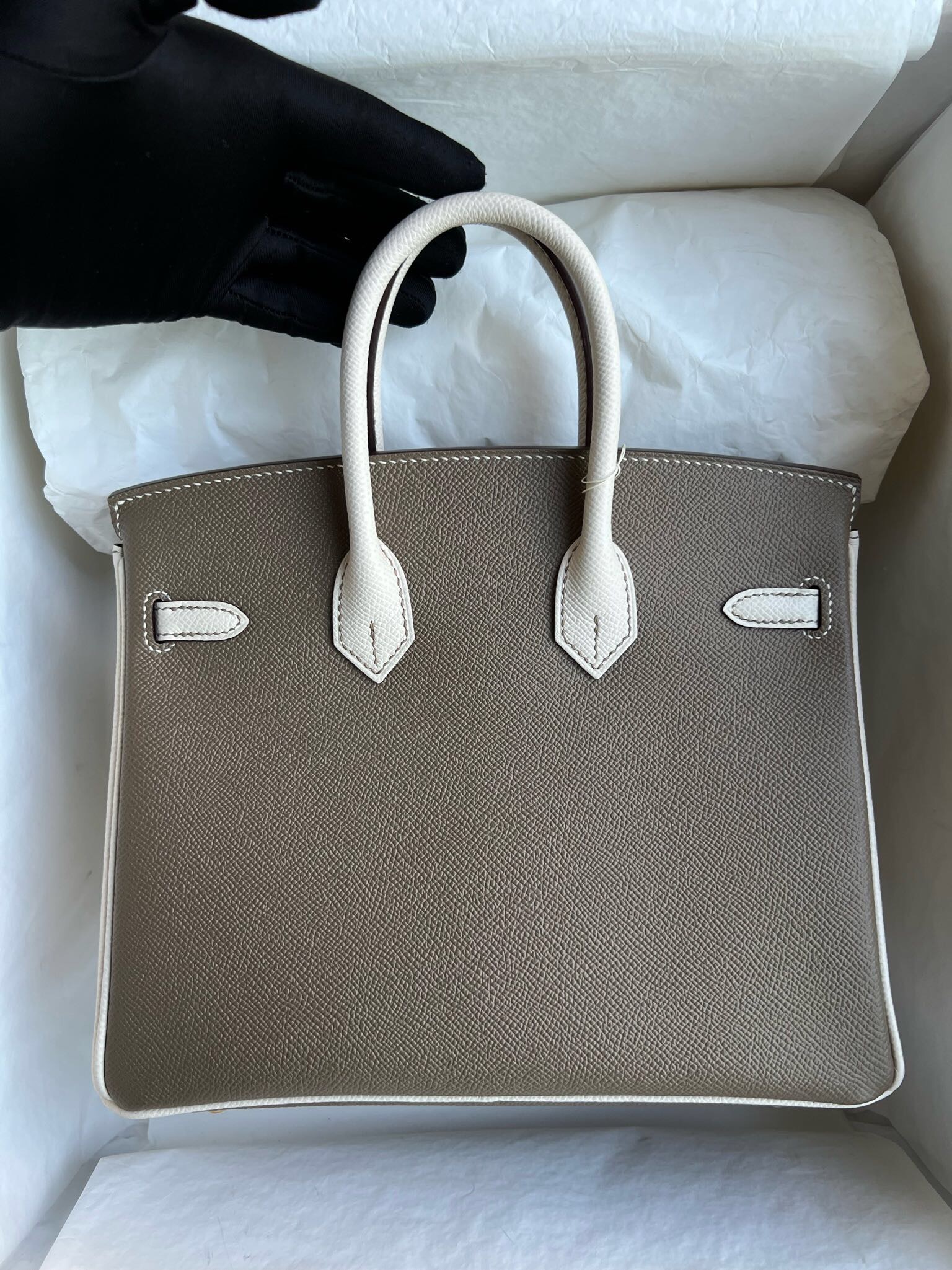 愛馬仕鉑金包 Hermes Birkin HSS 25 Epsom Etoupe 大象灰/Craie 奶昔白