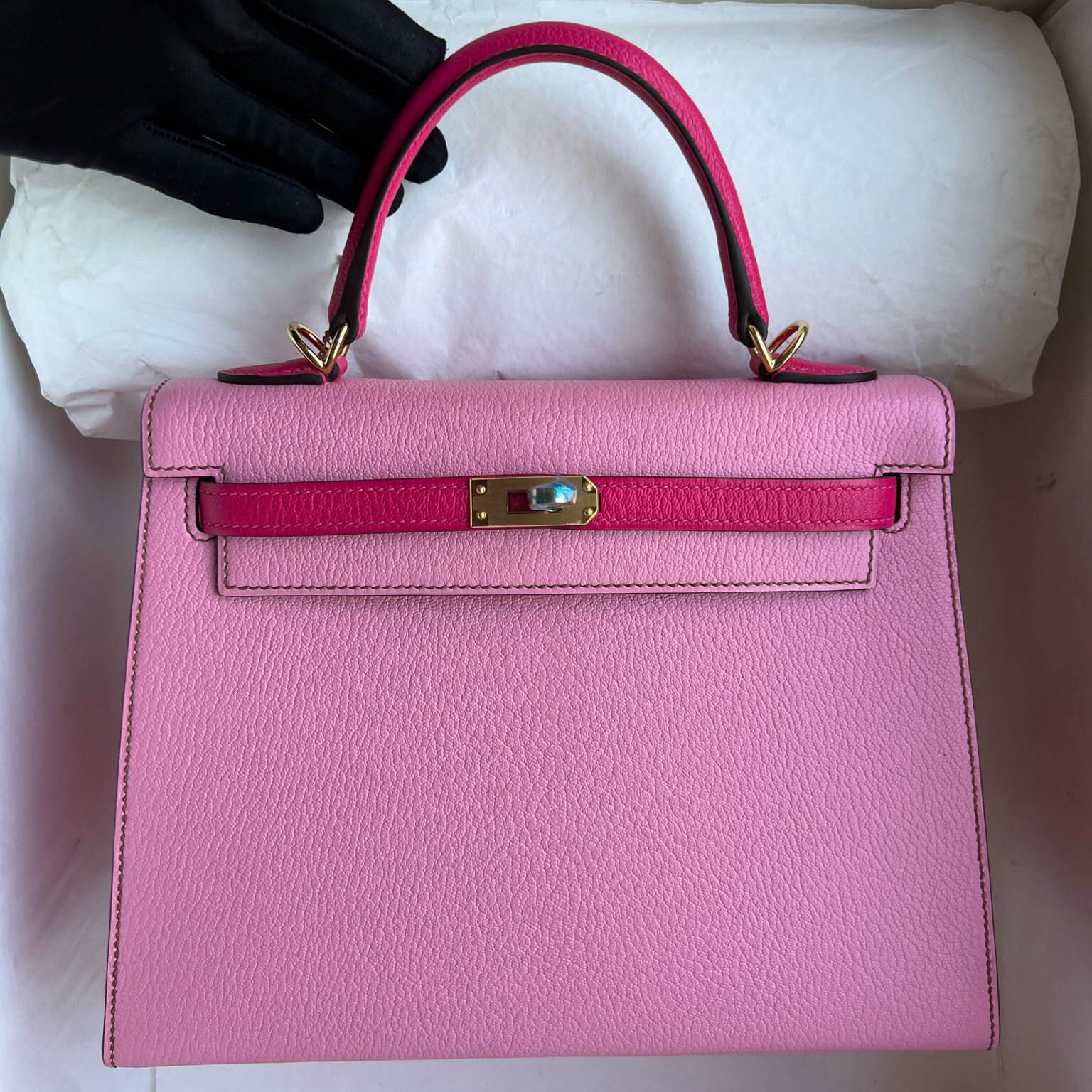 Hermes Kelly 25cm HSS So Chevre 5P pink 櫻花粉/E5 Rose Tyrien 桃红色 金扣