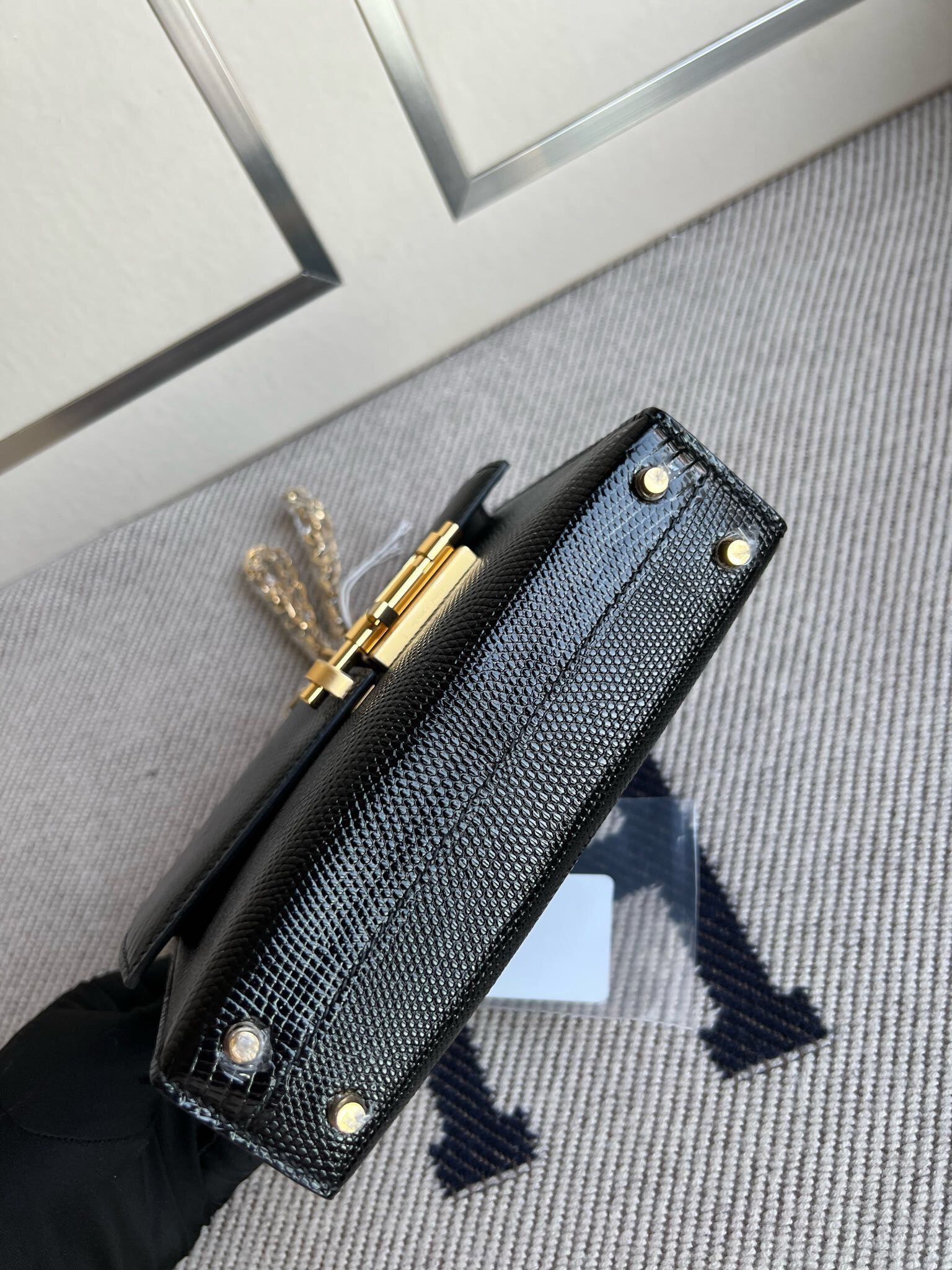 泰國愛馬仕價格 Hermes Verrou 17.5cm Lizard CC89 Noir 黑色 金扣