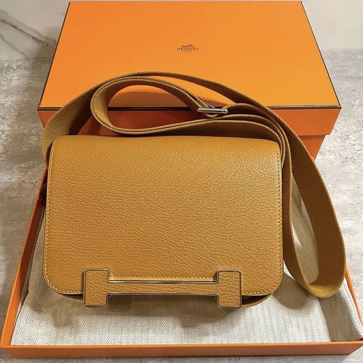 愛馬仕木屐包 臺灣價格 Hermès Geta bag Chevre Mysore CK28 Caramel 焦糖色