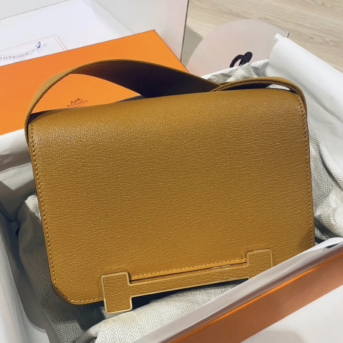 愛馬仕木屐包 臺灣價格 Hermès Geta bag Chevre Mysore CK28 Caramel 焦糖色