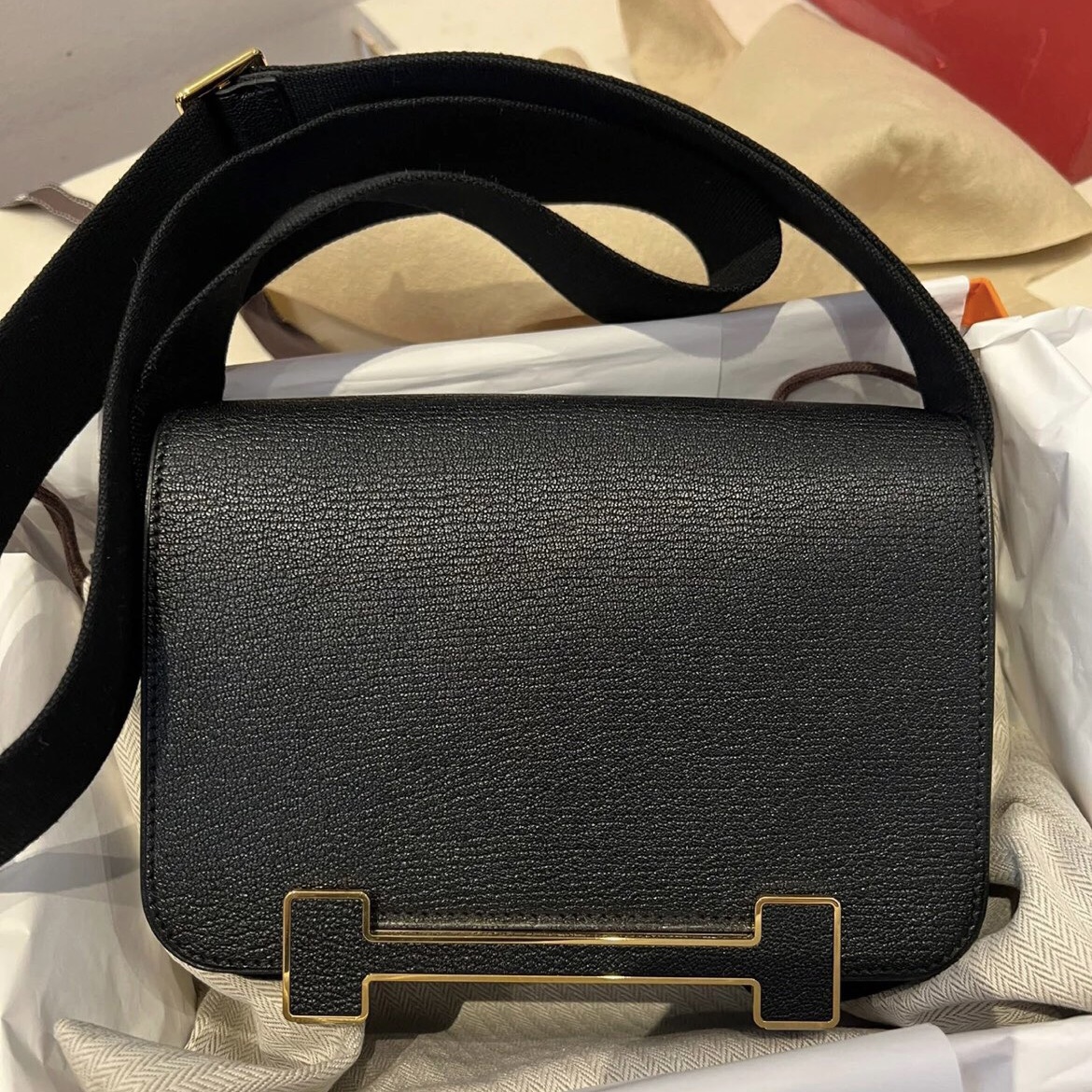 香港臺灣愛馬仕木屐包 Hermès Geta bag Chevre Mysore CC89 Noir 黑色山羊皮