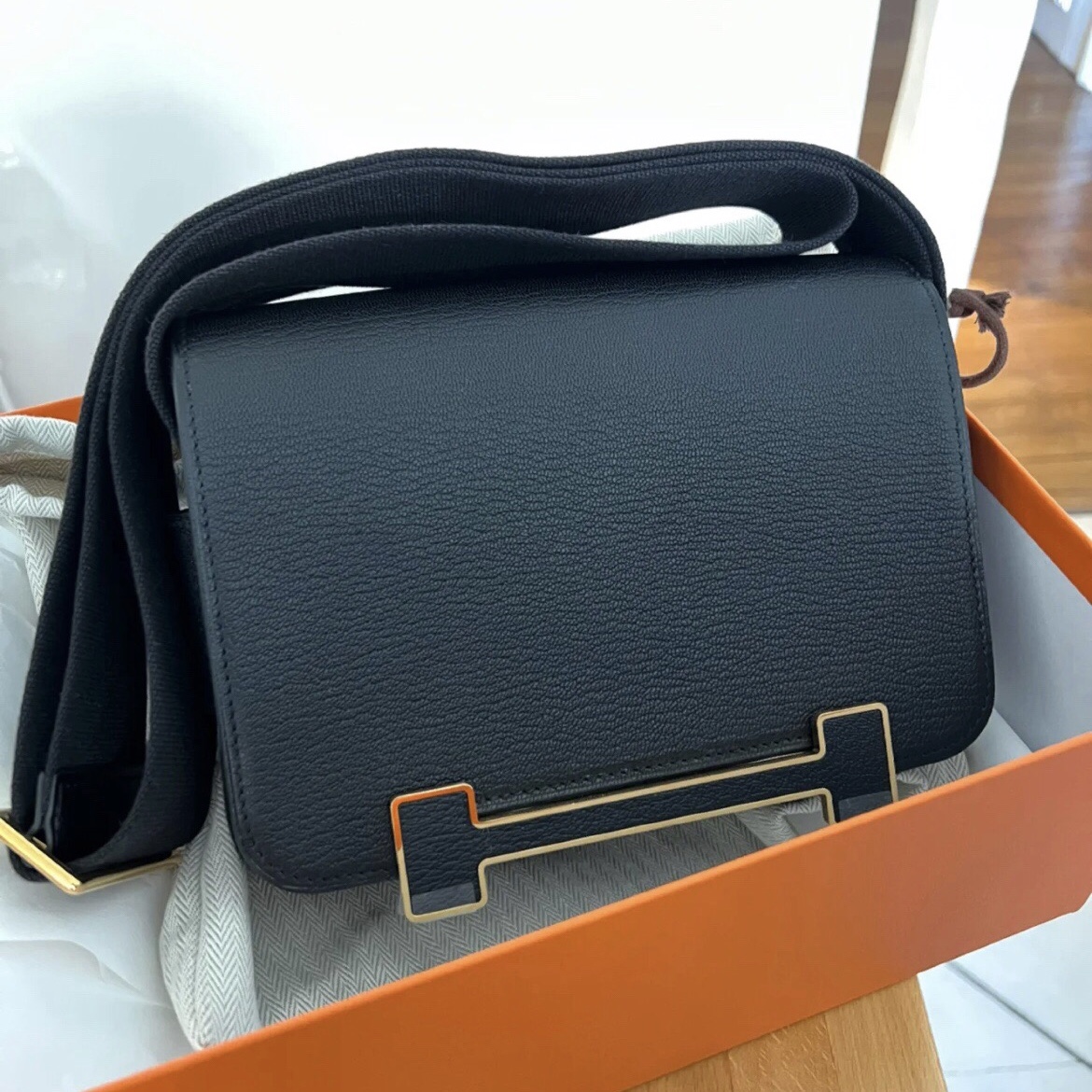 香港臺灣愛馬仕木屐包 Hermès Geta bag Chevre Mysore CC89 Noir 黑色山羊皮