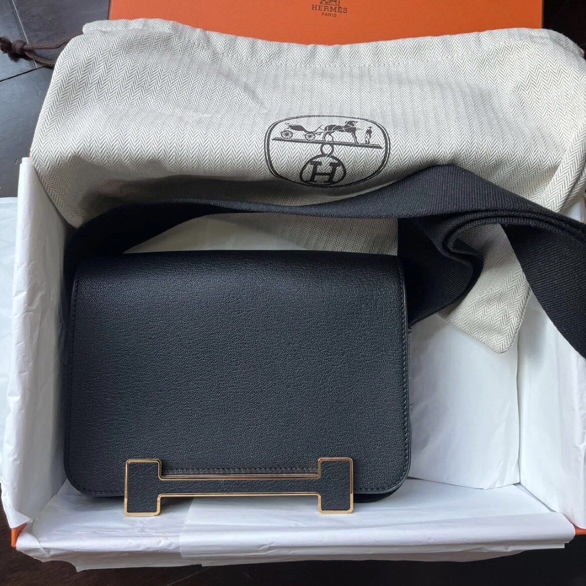 香港臺灣愛馬仕木屐包 Hermès Geta bag Chevre Mysore CC89 Noir 黑色山羊皮