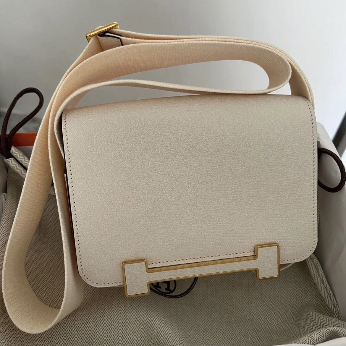 愛馬仕官網木屐包 Hermès Geta bag Chevre Mysore i2 Nata 奶油白金扣