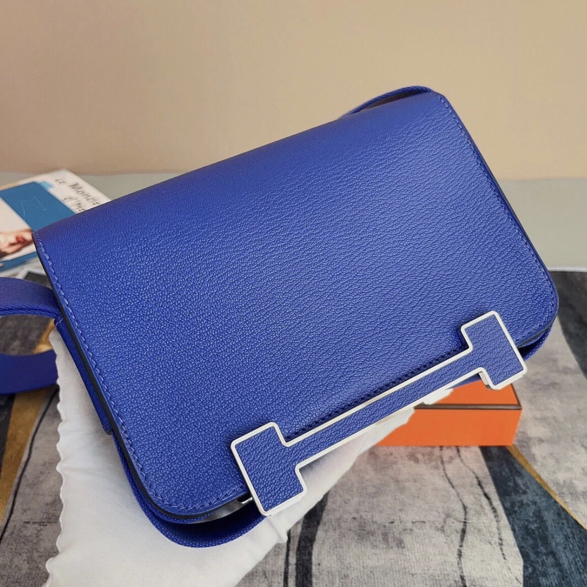 新加坡愛馬仕官網木屐包 Hermès Geta bag Chevre Mysore 7T Blue electric