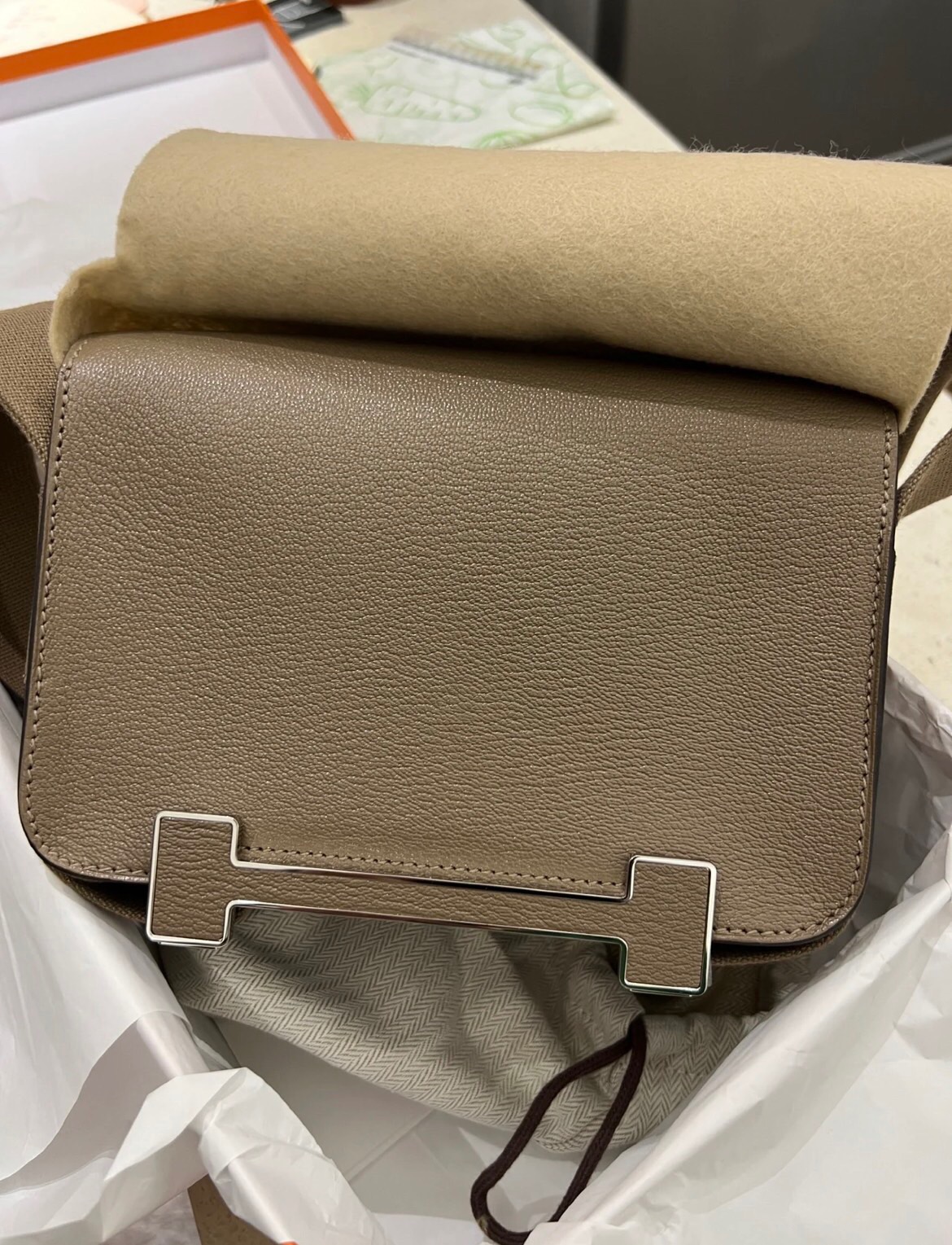 愛馬仕新款包包木屐包 Hermès Geta bag Chevre Mysore CK18大象灰 Etoupe