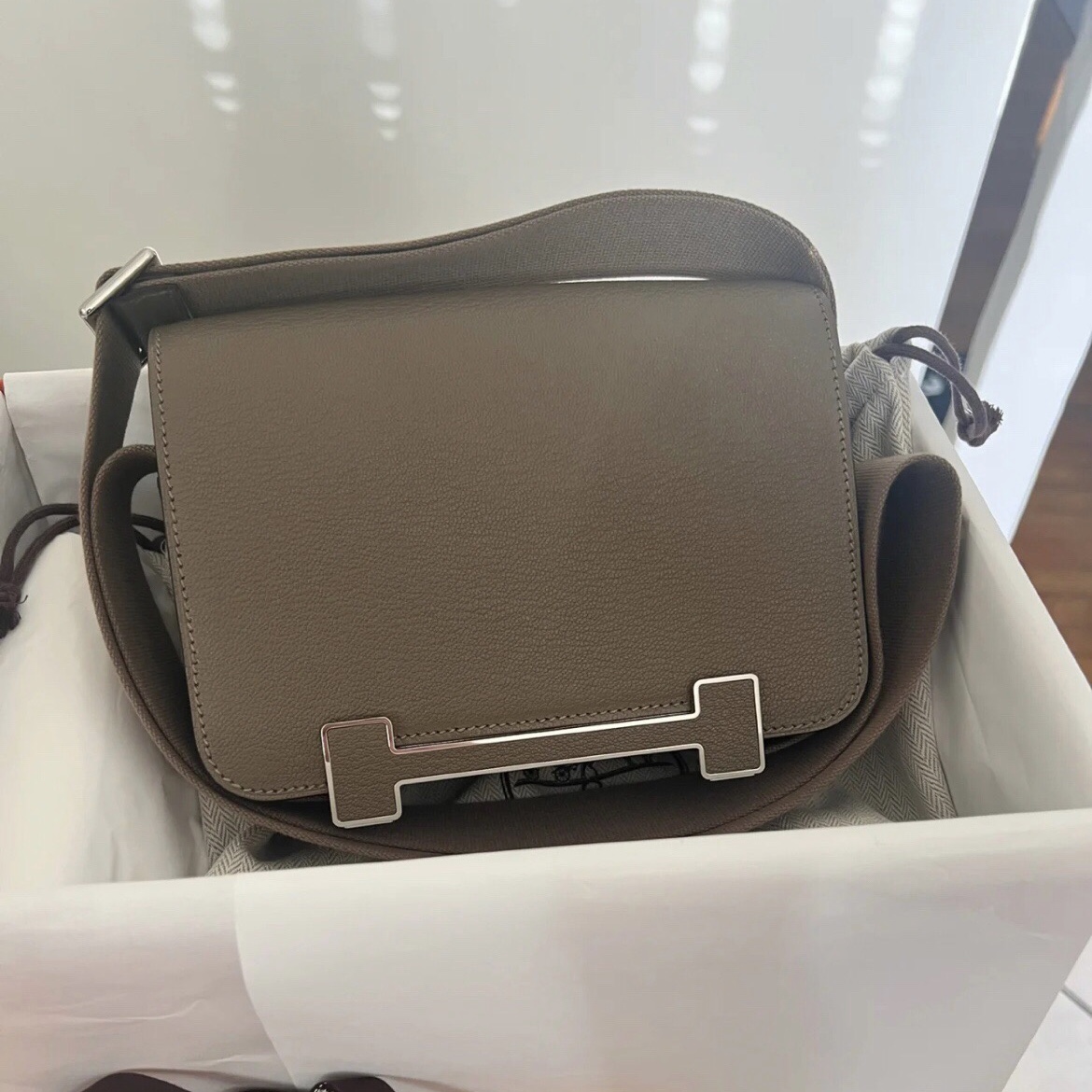 愛馬仕新款包包木屐包 Hermès Geta bag Chevre Mysore CK18大象灰 Etoupe