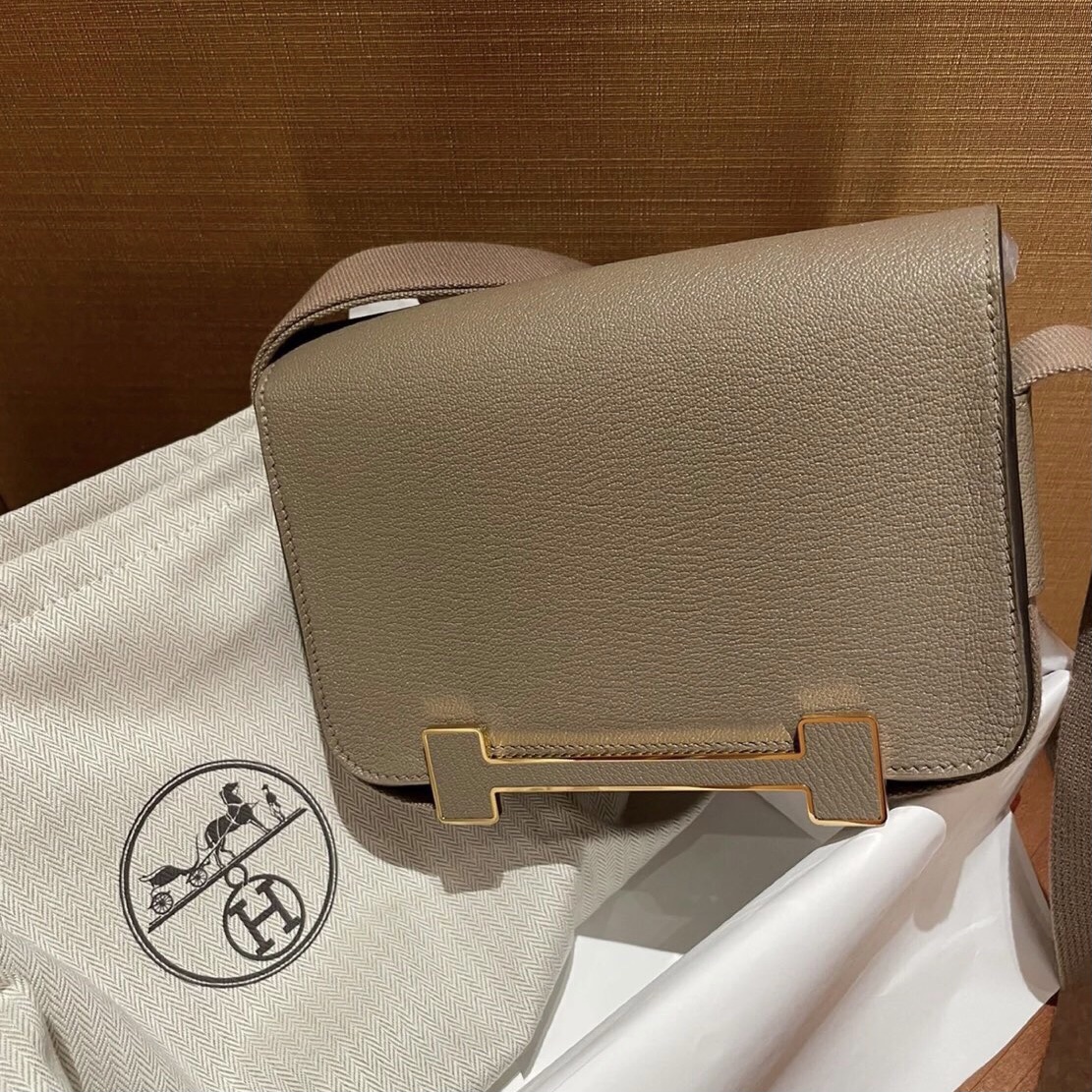 全網首發愛馬仕木屐包 Hermès Geta bag Chevre Mysore 0M Chai 瑪薩拉茶色