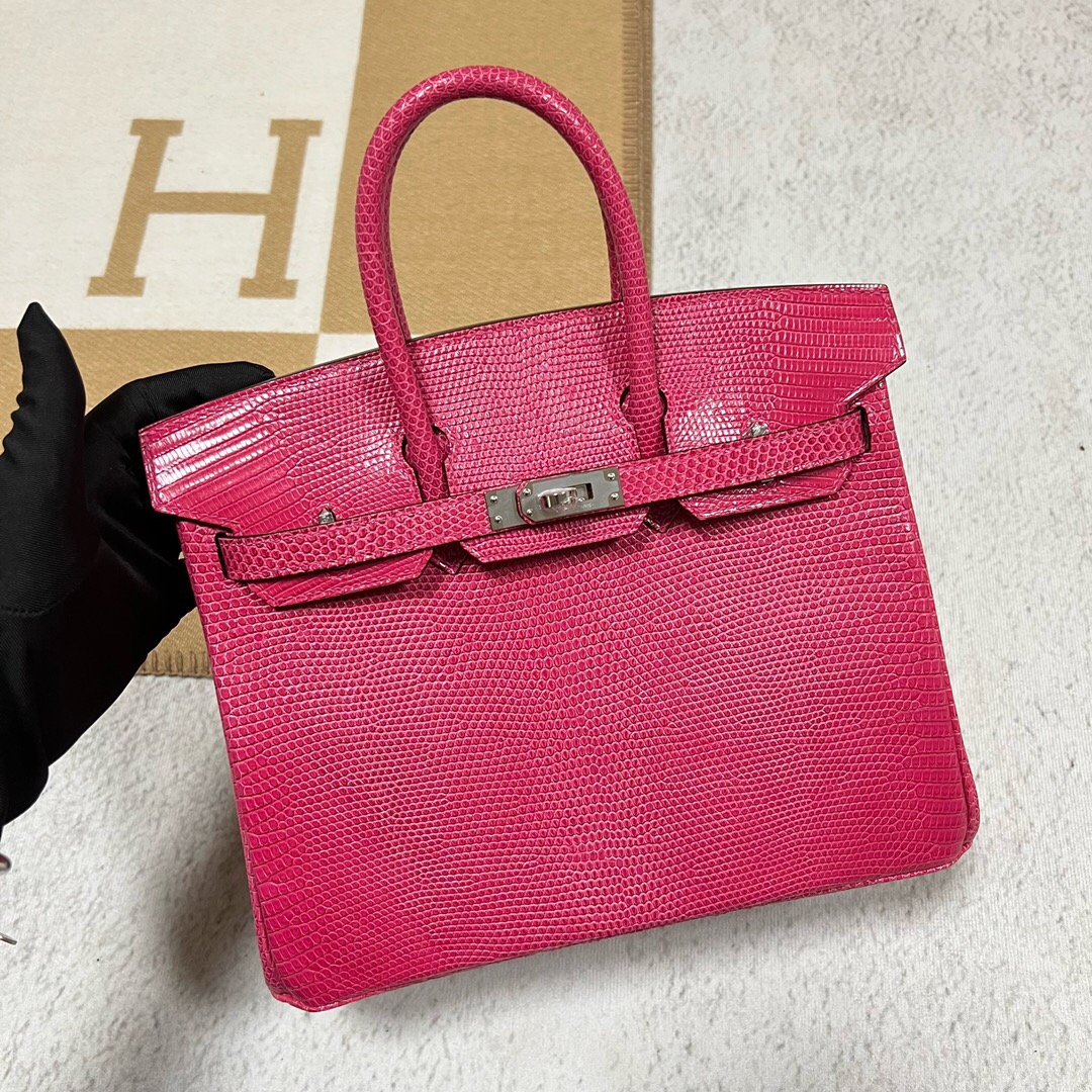 新加坡愛馬仕包包 Hermes Birkin 25 CKE5 Rose Tyrien Lizard 蜥蜴皮銀色五金