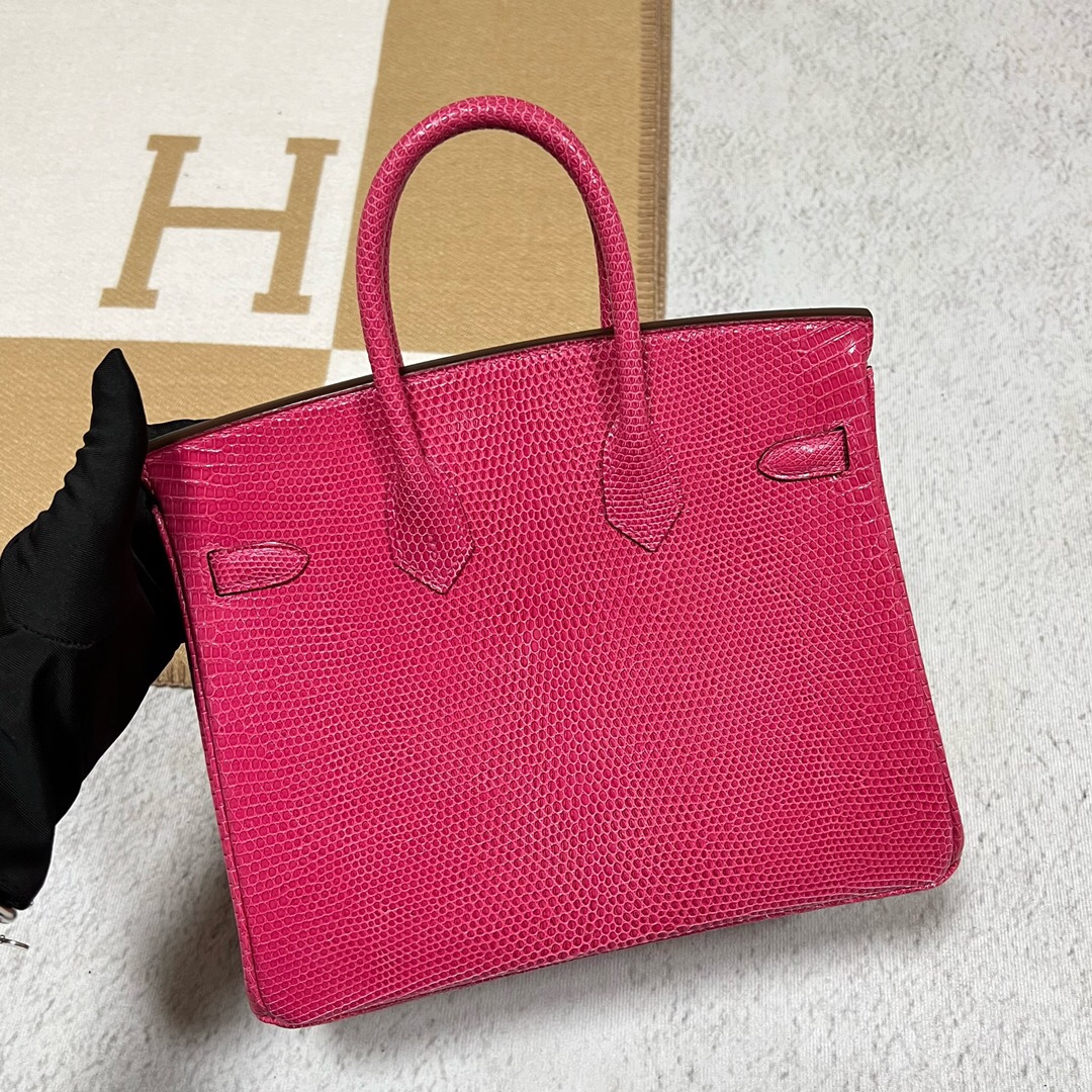 新加坡愛馬仕包包 Hermes Birkin 25 CKE5 Rose Tyrien Lizard 蜥蜴皮銀色五金