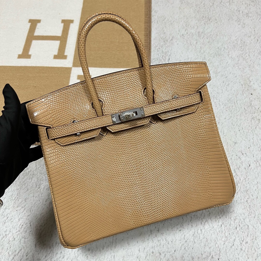 愛馬仕包包價格 Hermes Birkin 25 0M Chai 瑪薩拉茶色Lizard 蜥蜴皮銀色五金