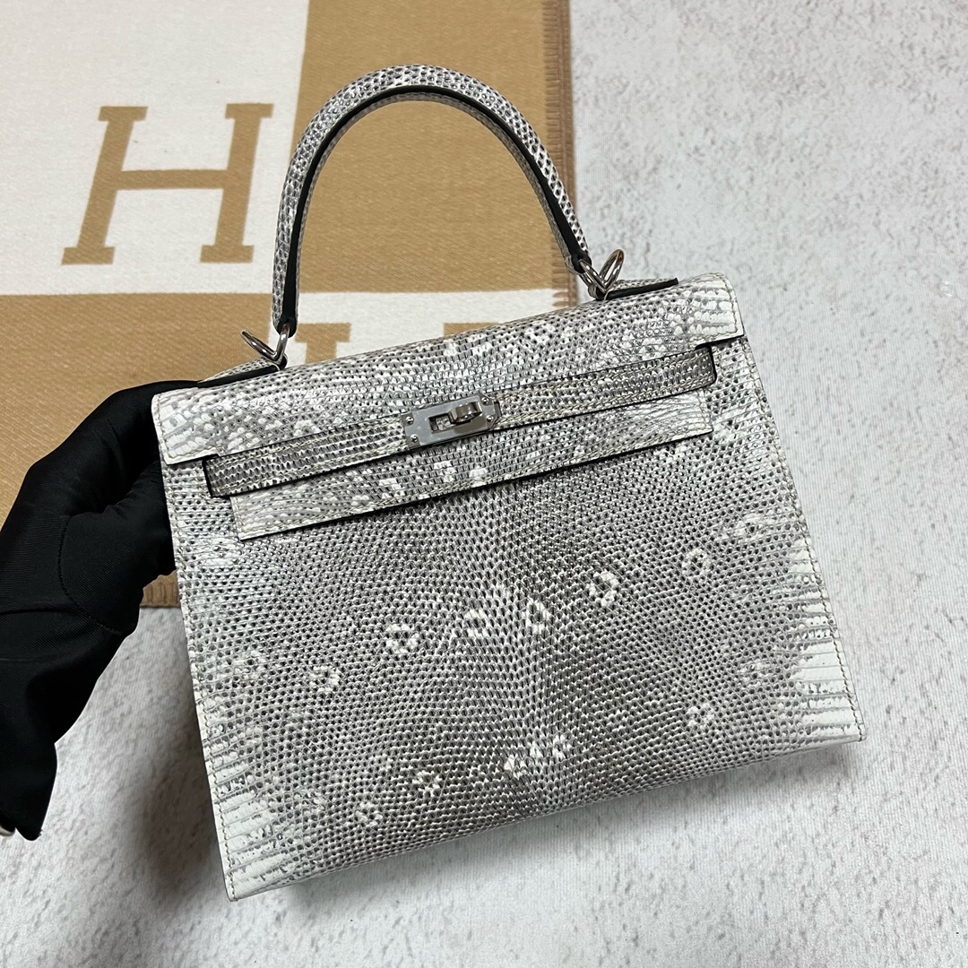 Hermes Kelly 25 蜥蜴皮1B Ombre LEZARD NATURA LISSE原色自然色銀扣