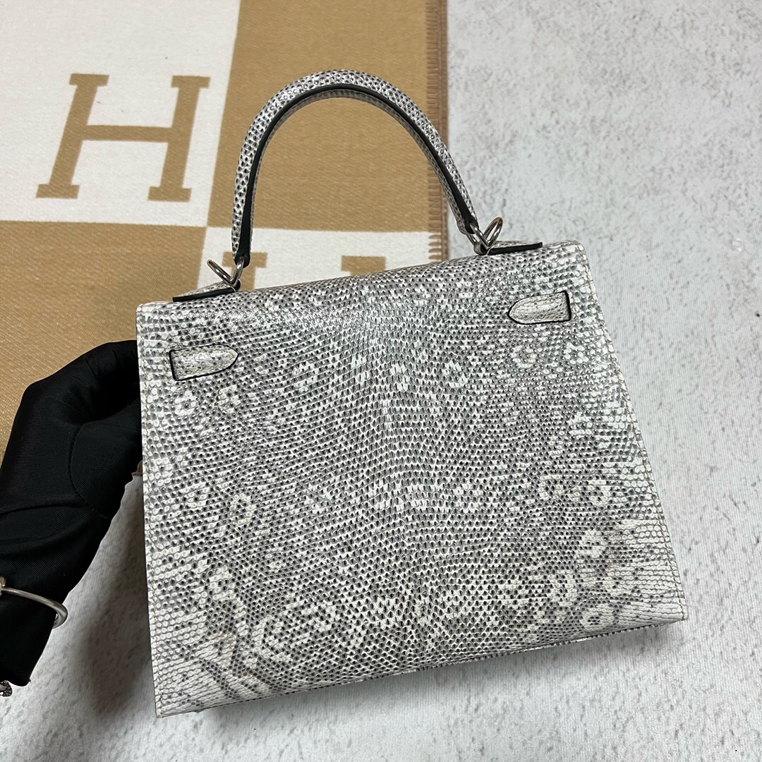 Hermes Kelly 25 蜥蜴皮1B Ombre LEZARD NATURA LISSE原色自然色銀扣