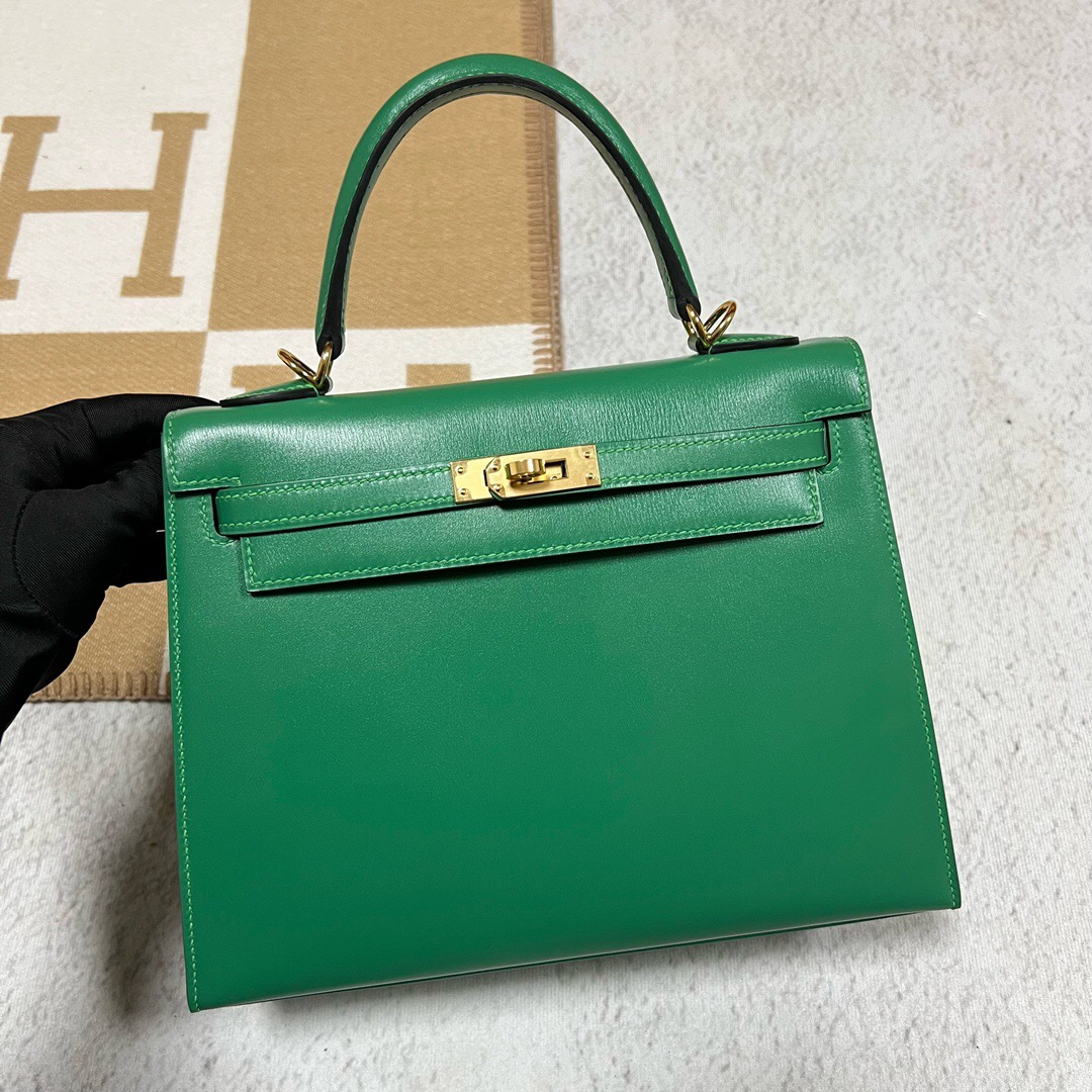 愛馬仕包包中國官方網站 Hermès Kelly 25 Box Calf 1K bambou 竹子绿 金扣