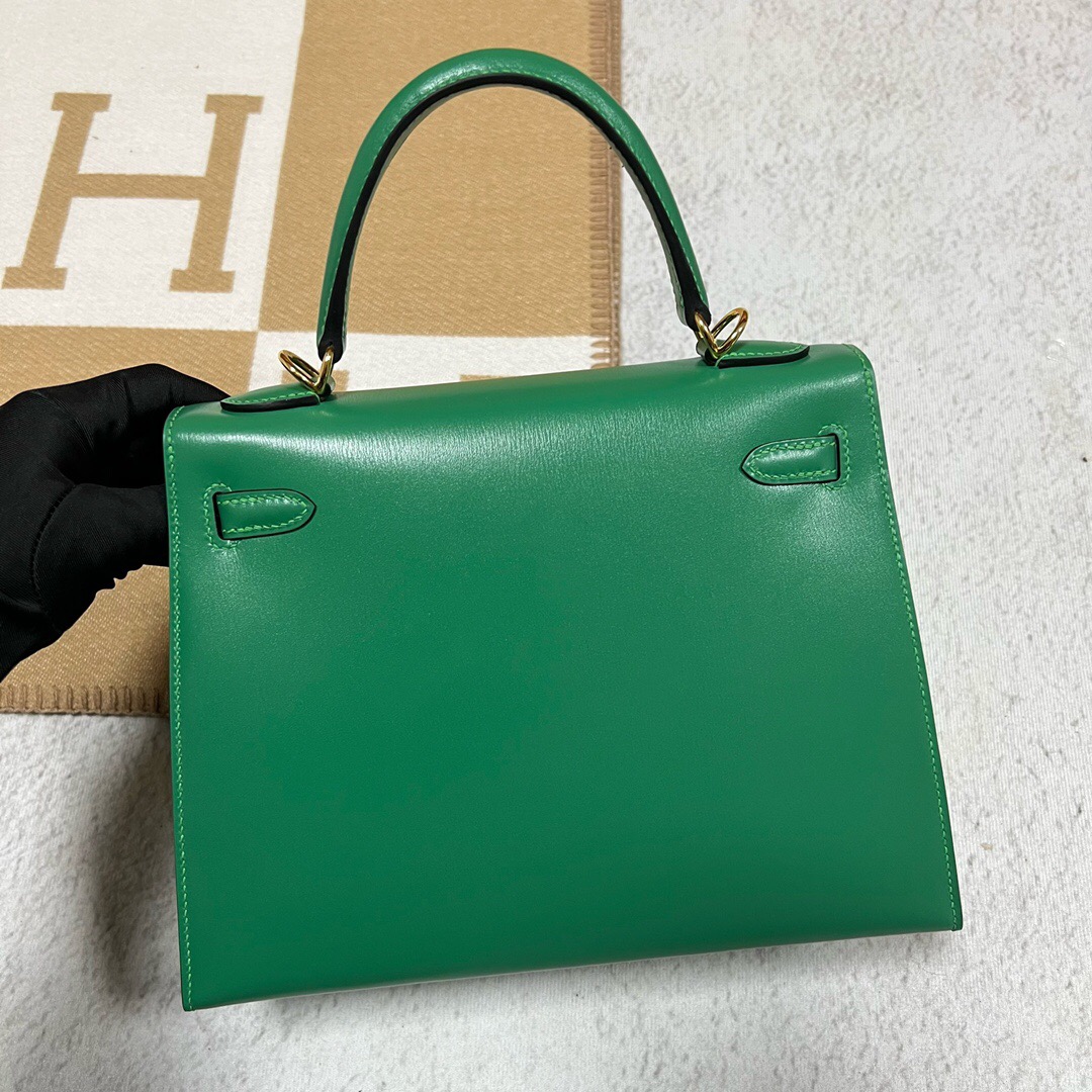 愛馬仕包包中國官方網站 Hermès Kelly 25 Box Calf 1K bambou 竹子绿 金扣