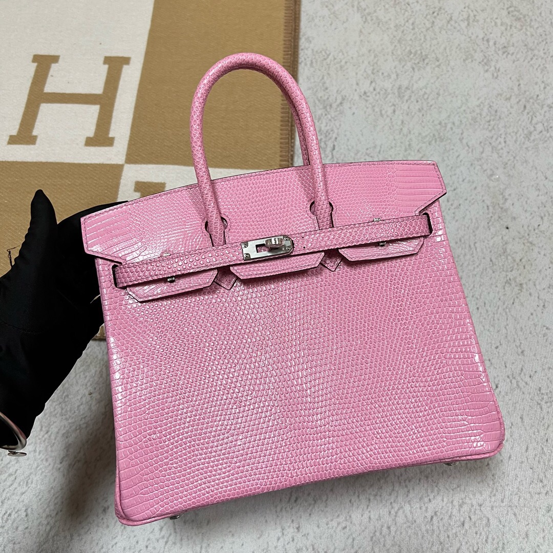 愛馬仕新加坡包包 Hermes Birkin 25cm Lizard 5P Pink 櫻花粉 PHW