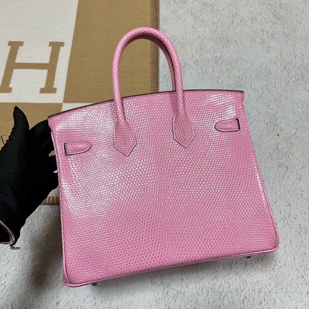 愛馬仕新加坡包包 Hermes Birkin 25cm Lizard 5P Pink 櫻花粉 PHW