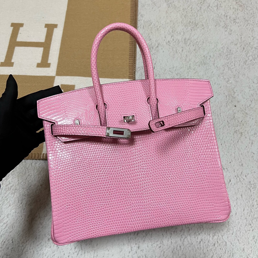 愛馬仕新加坡包包 Hermes Birkin 25cm Lizard 5P Pink 櫻花粉 PHW