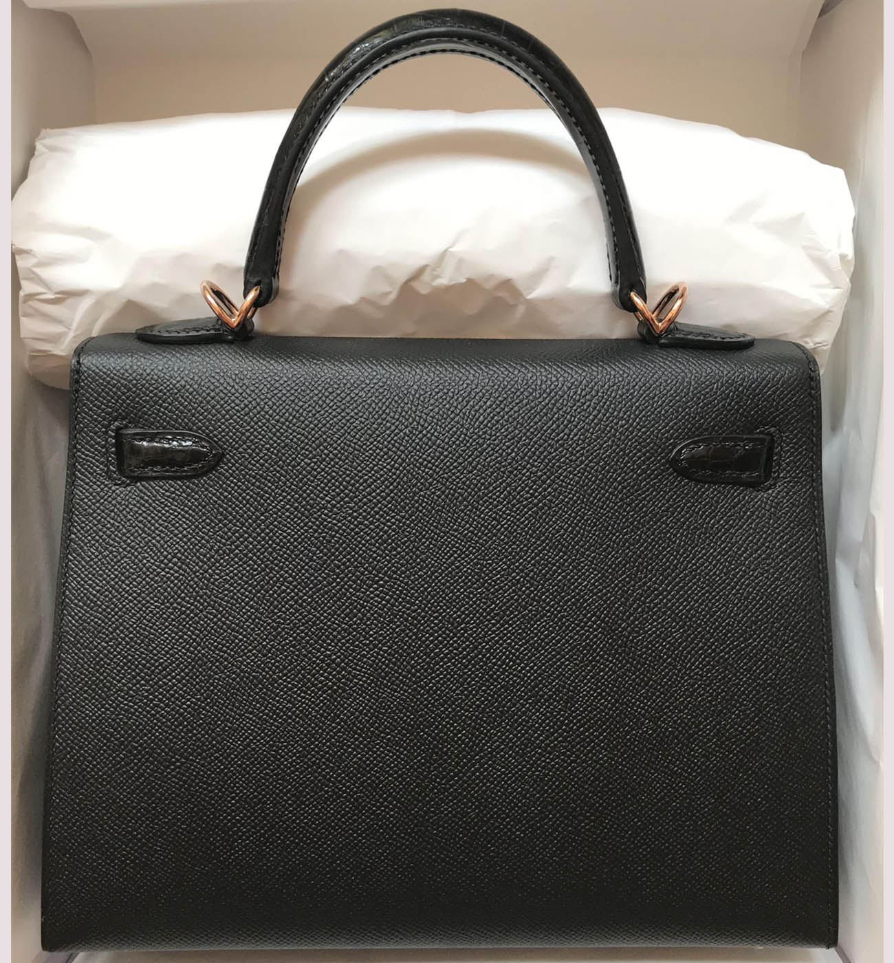 愛馬仕經典款女包價格與圖片 Hermes Kelly 25 Touch Epsom/尼羅鱷魚黑色玫瑰金扣