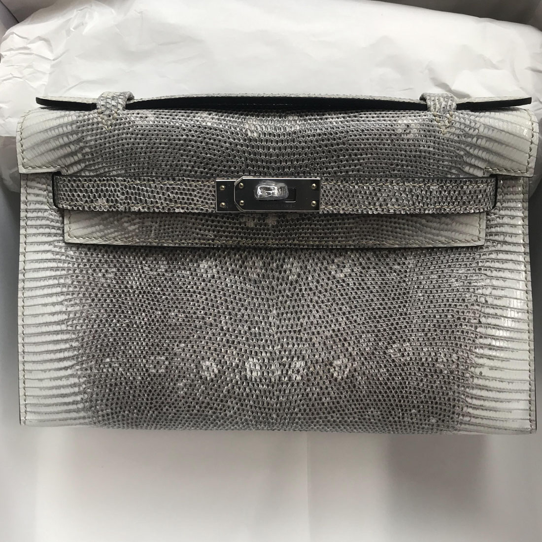 Hermès MiniKelly Pochette 1B Ombre Lizard 進口蜥蜴皮 自然色蜥蜴 銀扣