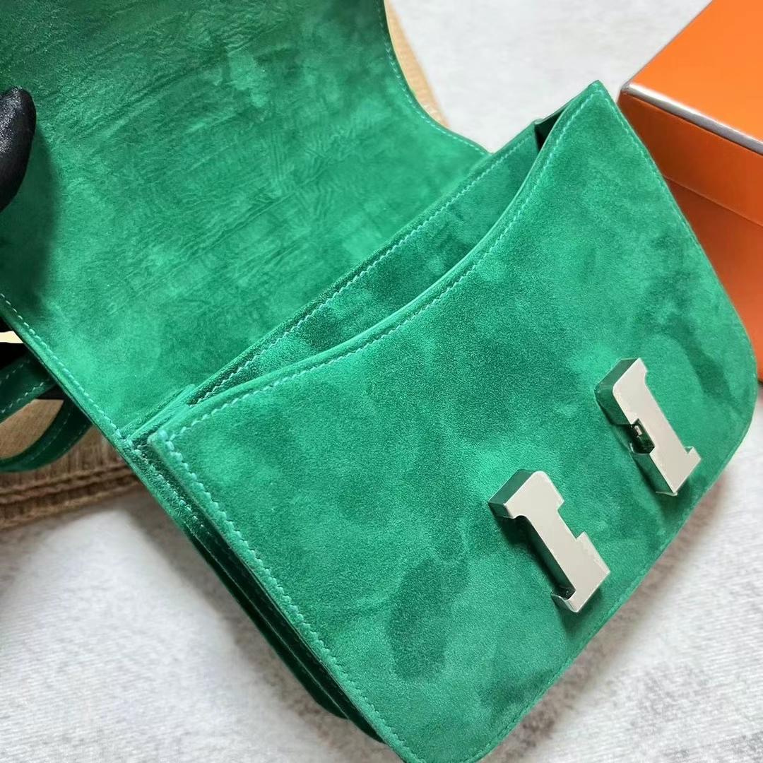 愛馬仕康康空姐包價格及圖片 Hermes Constance 18 麂皮Doblis Suede Vert Verigo