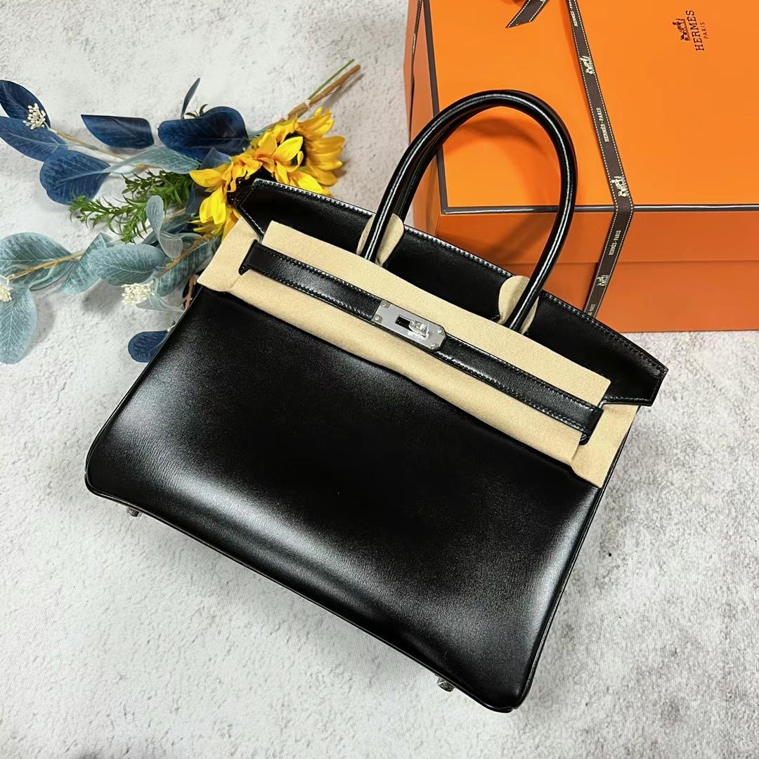 愛馬仕鉑金包 Hermes Birkin 30cm Box Calf CK89 Noir 黑色 銀扣