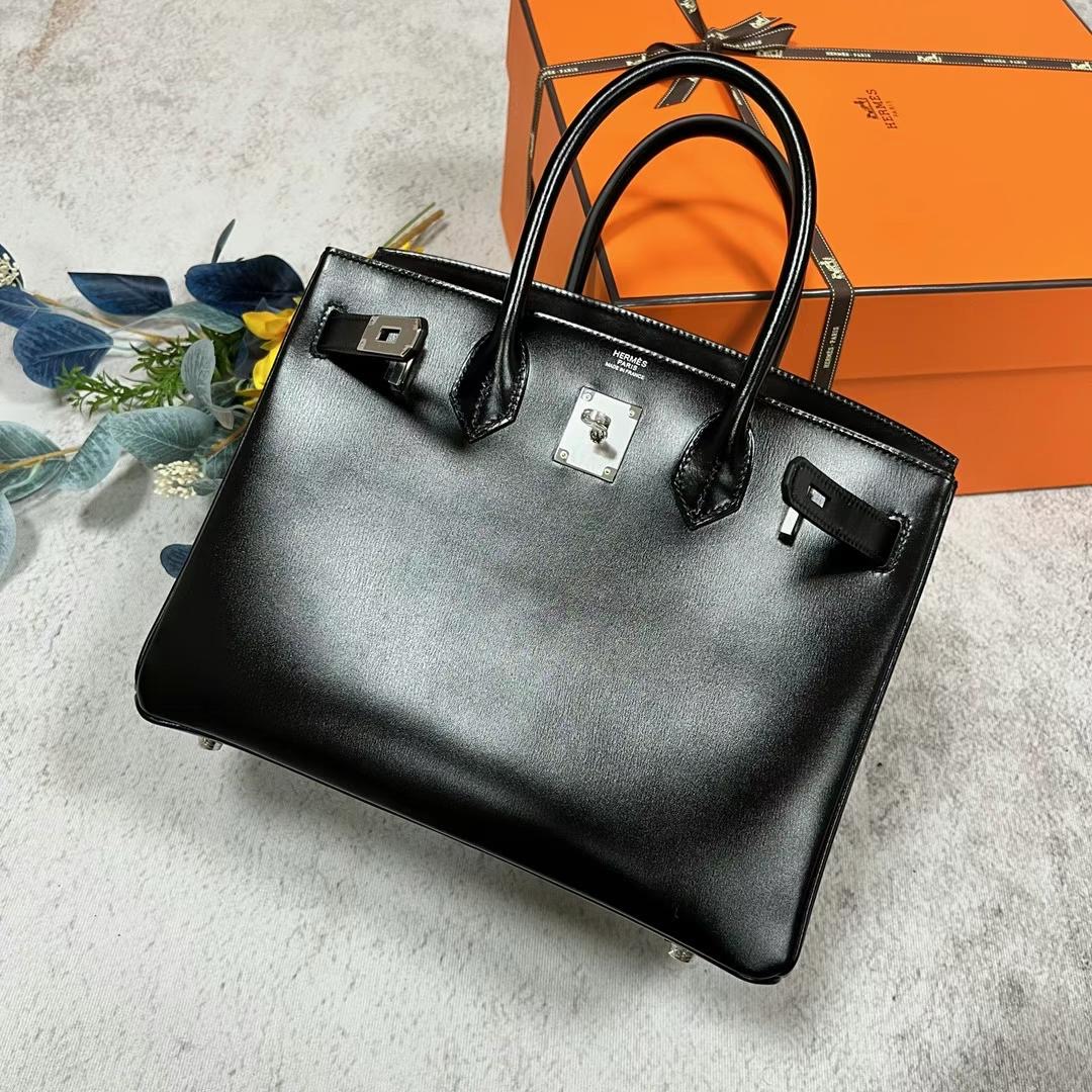 愛馬仕鉑金包 Hermes Birkin 30cm Box Calf CK89 Noir 黑色 銀扣