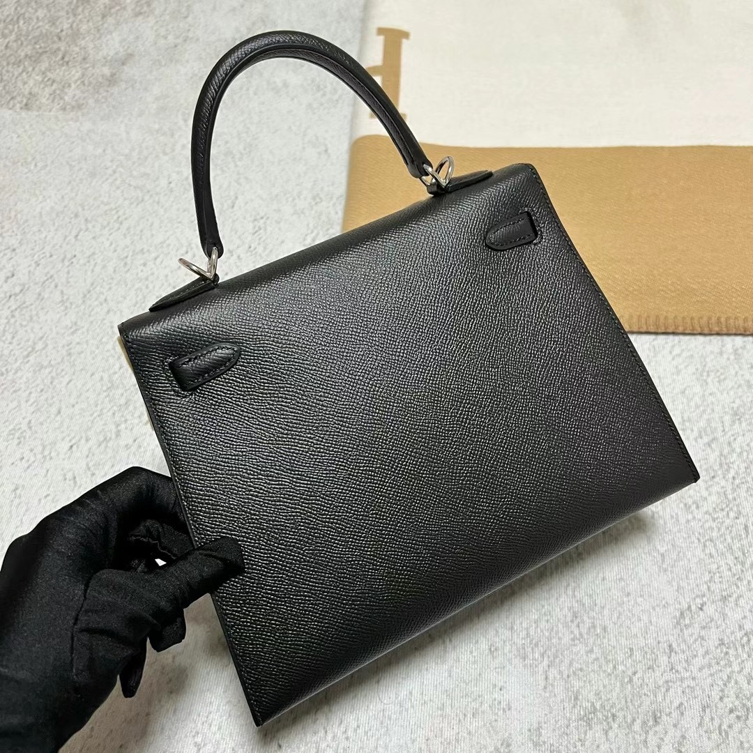 愛馬仕凱莉包價格多少錢 Hermes Kelly 25 Epsom Noir 黑色 银扣