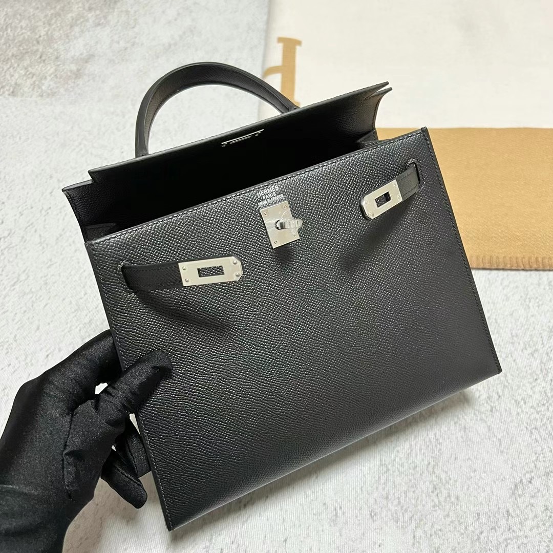 愛馬仕凱莉包價格多少錢 Hermes Kelly 25 Epsom Noir 黑色 银扣