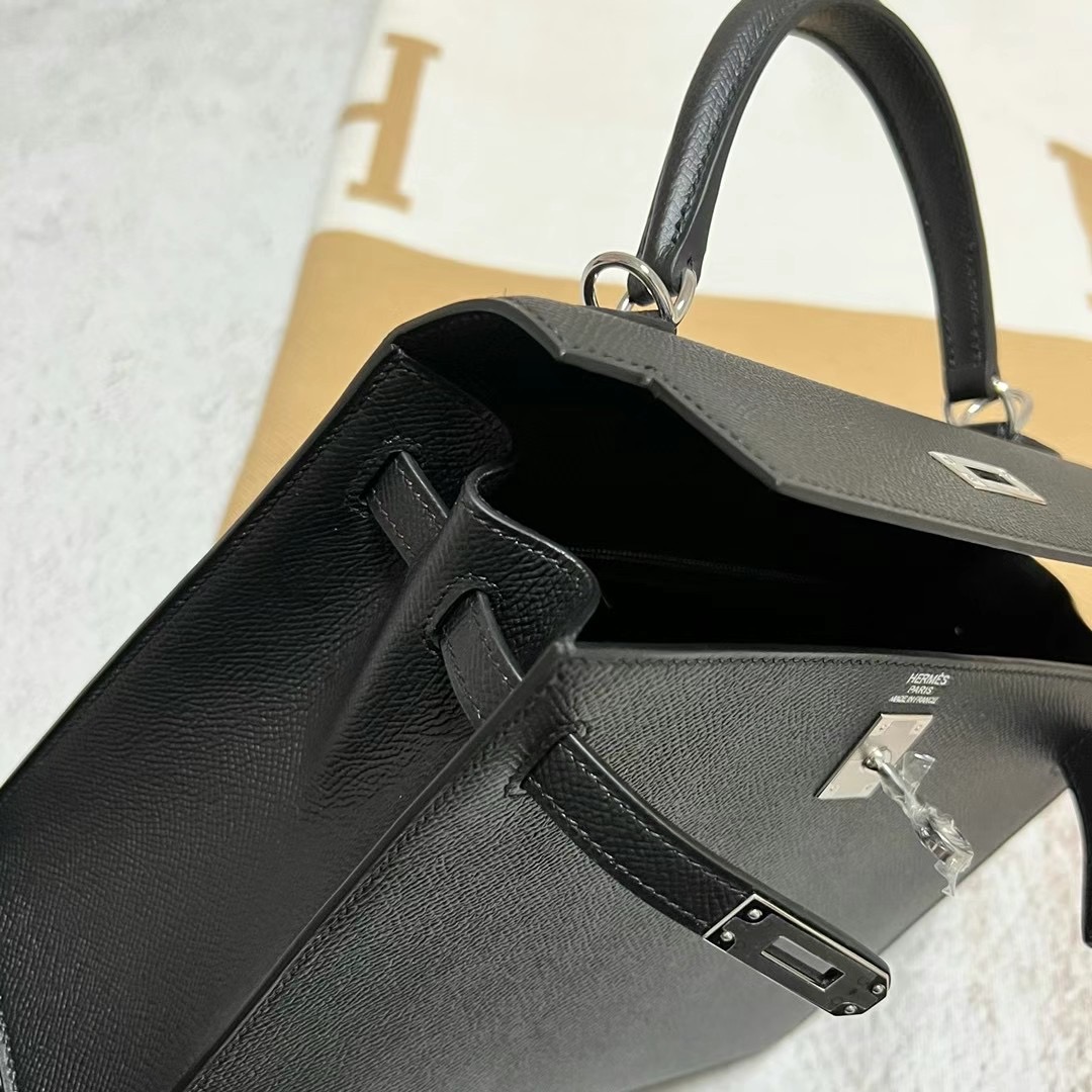 愛馬仕凱莉包價格多少錢 Hermes Kelly 25 Epsom Noir 黑色 银扣