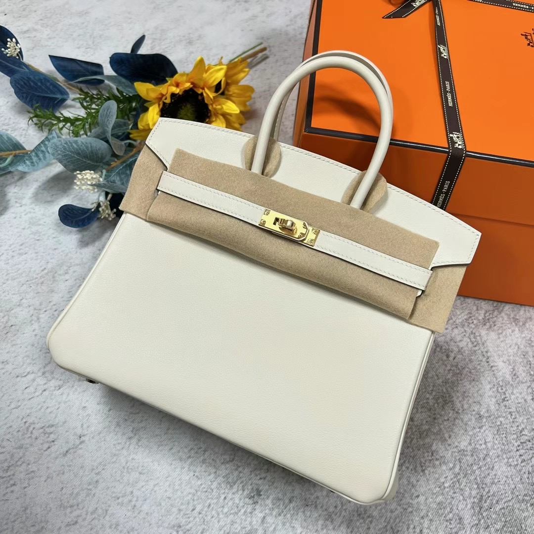 愛馬仕2023刻印 B刻 鉑金包 Hermes Birkin 25 Swift 10 Craie 奶昔白 金扣