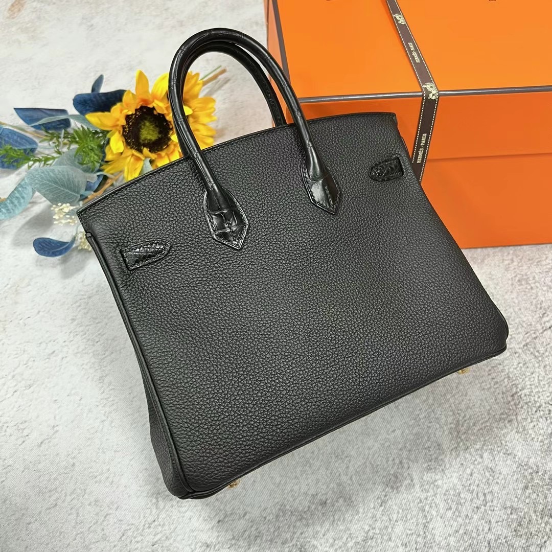 愛馬仕鉑金包 2023刻印 B刻 Hermes Birkin 25 Touch Togo拼美洲鱷魚黑色 金扣