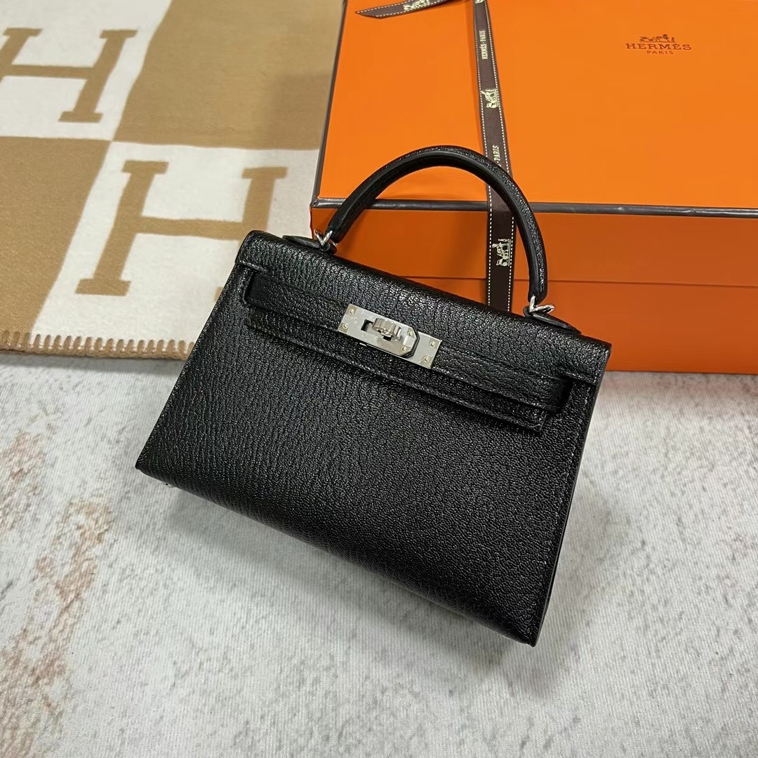 愛馬仕 Hermès Sellier Kelly Mini II 2代 Chèvre 山羊皮 89 Noir 黑色 銀扣