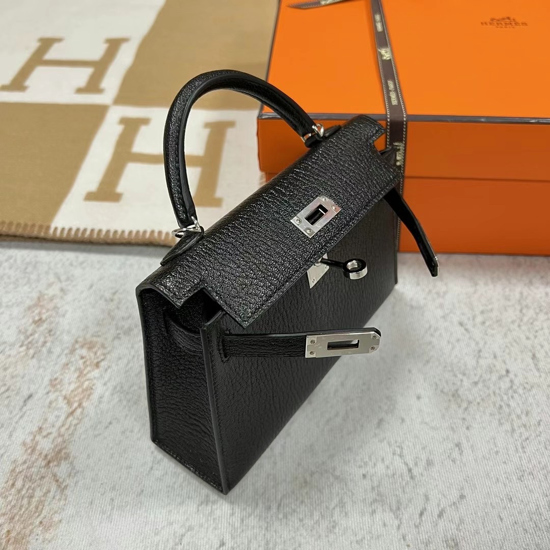 愛馬仕 Hermès Sellier Kelly Mini II 2代 Chèvre 山羊皮 89 Noir 黑色 銀扣